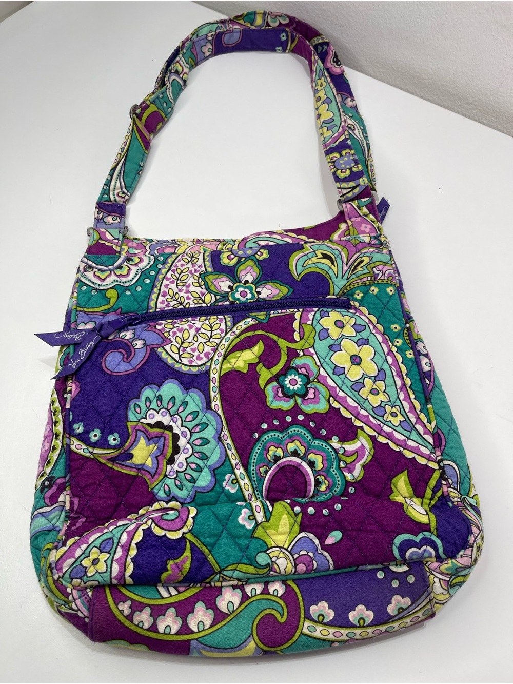 Vera Bradley Hipster Purple Paisley Crossbody Messenger Bag 4 Pocket Boho Fariy - Picture 2 of 11